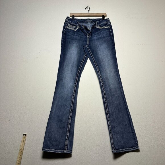 Y2K Maurice Denim Jean Pant Women 13/14 Western Embroidered Y2K Flared Bootcut - Picture 1 of 15